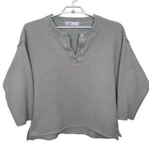 Crew Neck Button-Front Knit Sweater - Gray